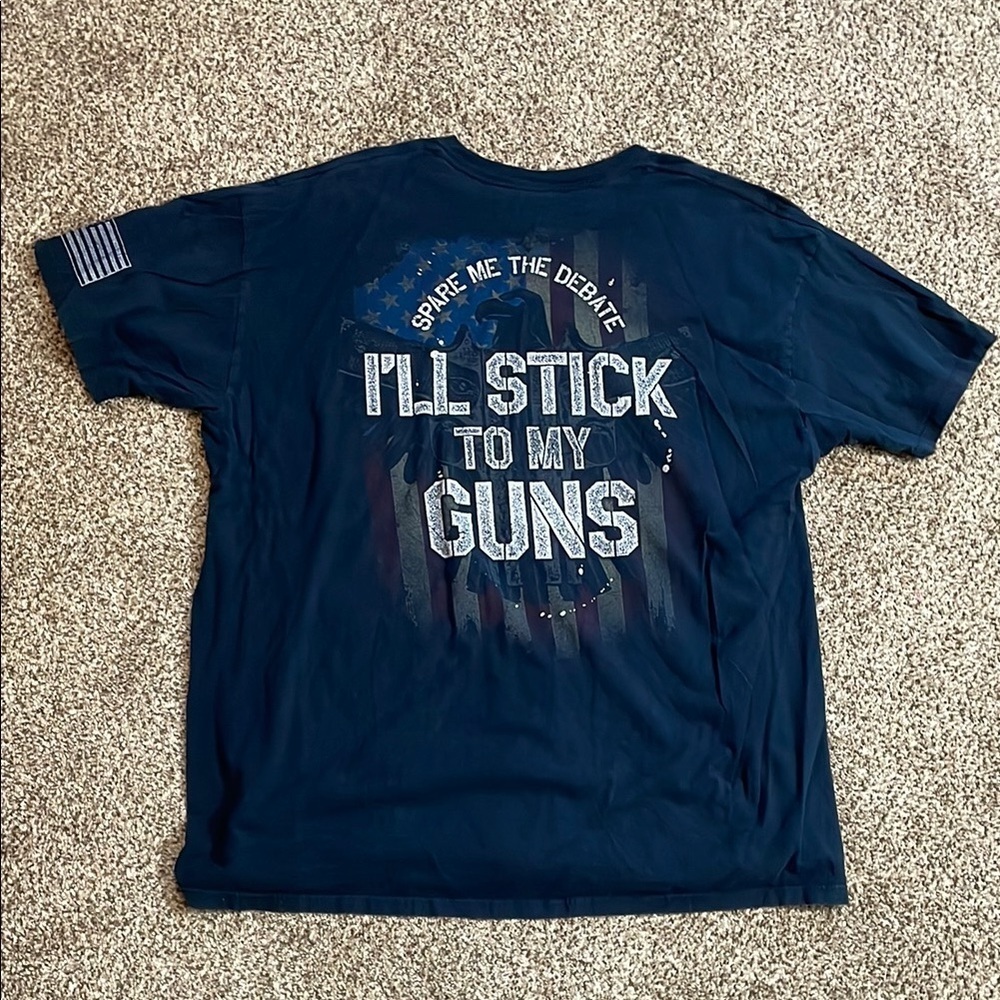 Blue Short Sleeve Tee with Distressed Text Graphic